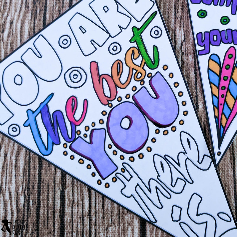 self esteem quote coloring pennant | Teachers Resource Force