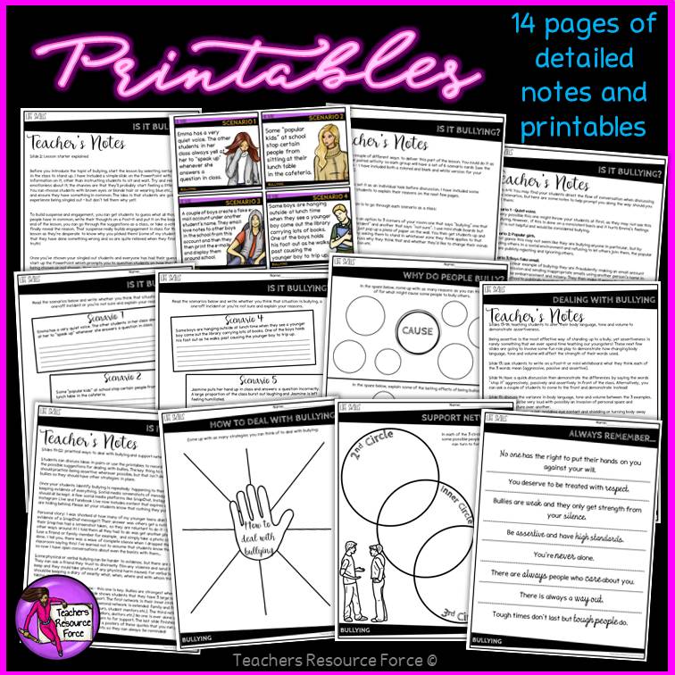 Dealing with bullying for teens: powerpoint and printables resource