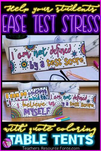 Help your students ease test stress with quote coloring table tents for testing motivation | Teachers Resource Force