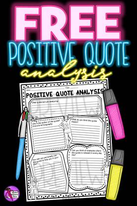 FREE inspirational quote analysis! This free worksheet enables students to really reflect on an inspirational quote, think about what it means and how it can be applied to their own lives. You can then use this as a foundation for class / group discussions as you know all students will have something of value to contribute! These work excellently with my growth mindset colouring pages! www.teachersresourceforce.com