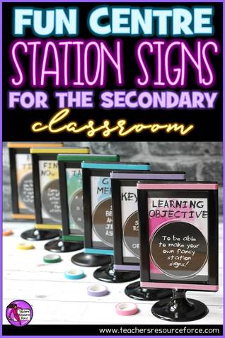 Fun center station signs for the secondary classroom! @resourceforce