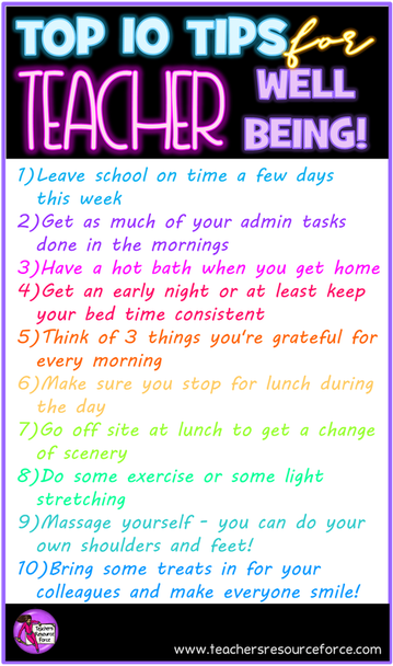 Top 10 tips for teacher well-being @resourceforce