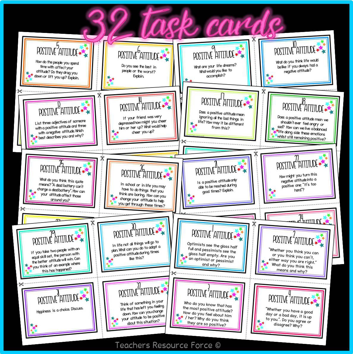 Positive Attitude Growth Mindset Task Cards, Posters and 