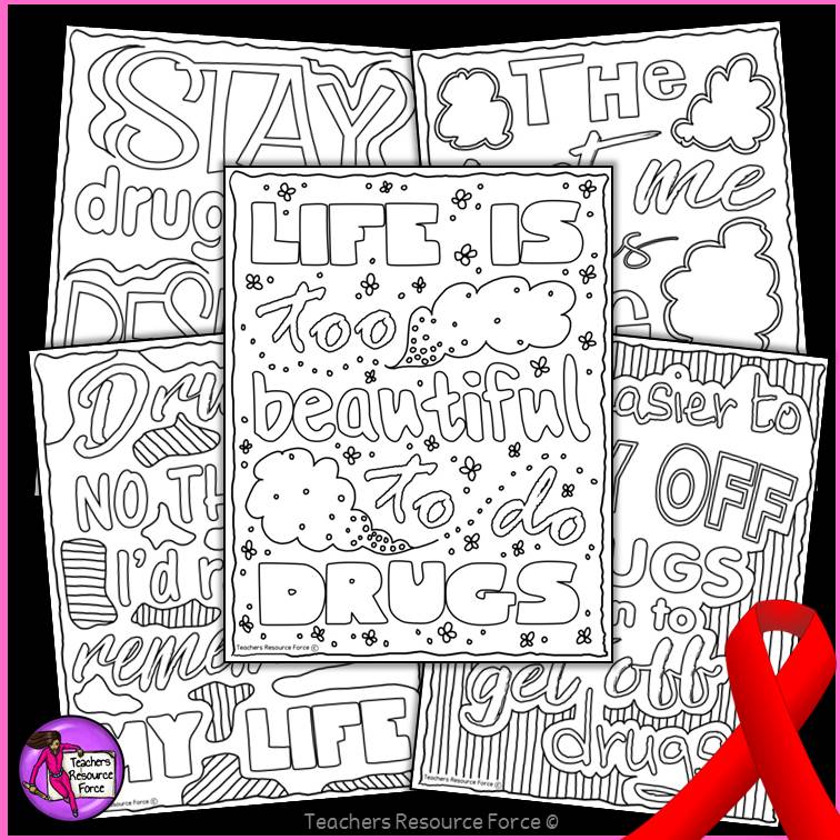 Download Red Ribbon Quote Coloring Pages and Posters for Drug Awareness Week