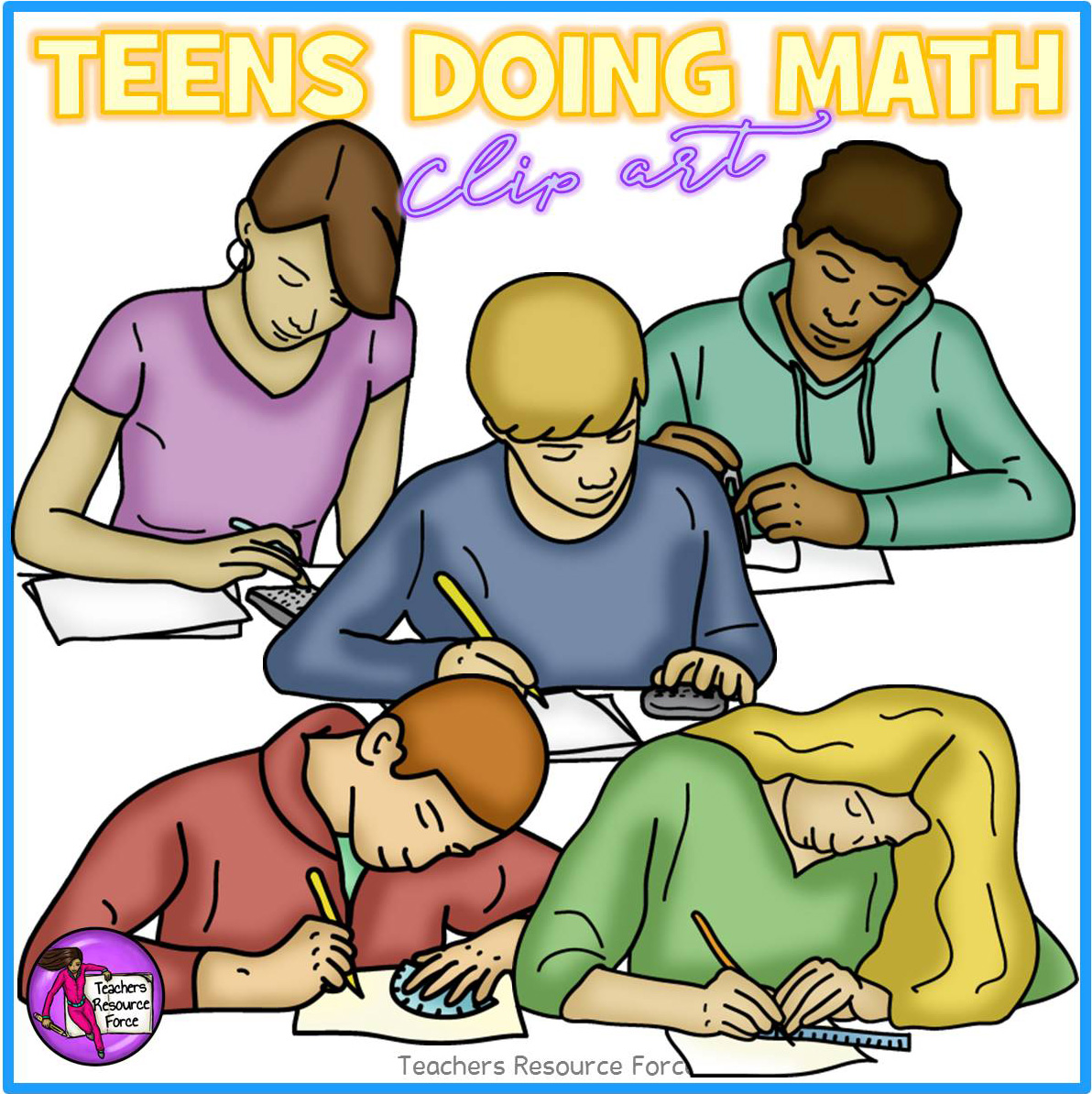 Teenagers Doing Maths Clip Art